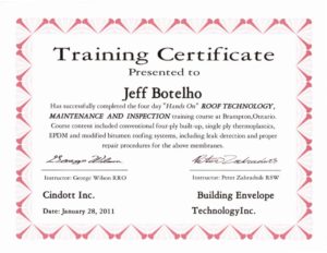 Jeff's Quality Training Certificate