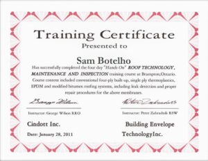 Sam's Quality Training Certificate